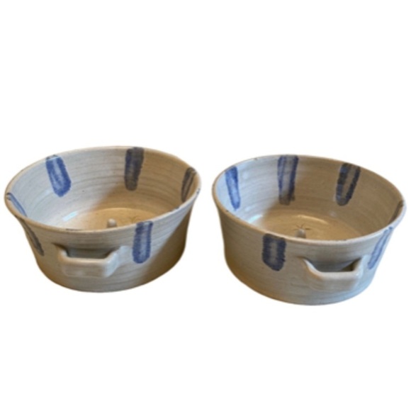 2 Dixieland Seagrove Pottery NC Apple Baker Vtg ‘94 Randy Sandy James White Blue - Picture 1 of 10